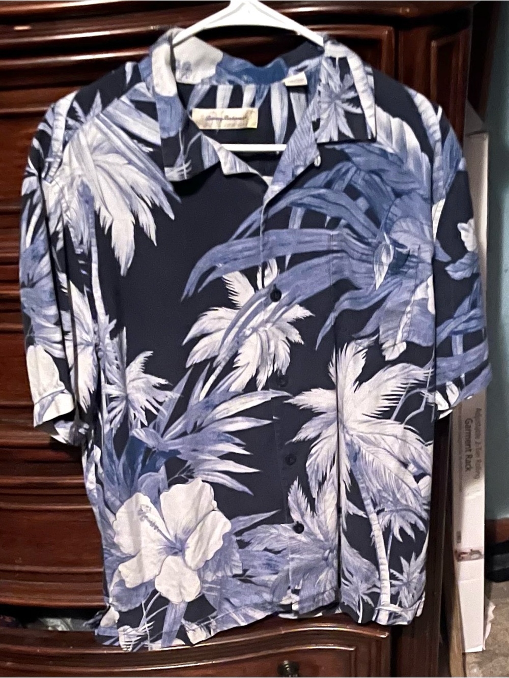 Men's Large Blue 100% Silk To Floral Tommy Bahama Classic Tropical Button-Up